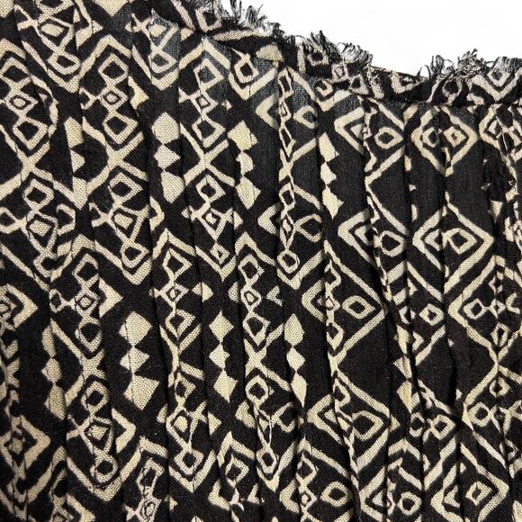 Free People Marlow Size XS Black Cream Boho Swing Dress Peasant Tunic Tie Neck - Picture 9 of 12